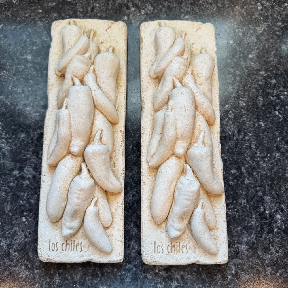Vintage Los Chiles Stone Style Wall Plaques Pair Southwestern Kitchen Decor 11in